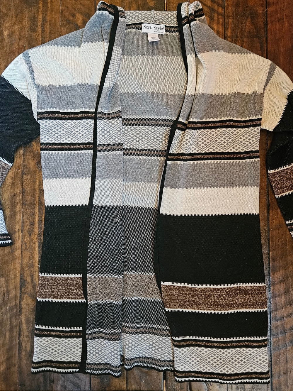 NorthStyle Geometric Fair Isle Striped Open Front Duster Cardigan Sweater